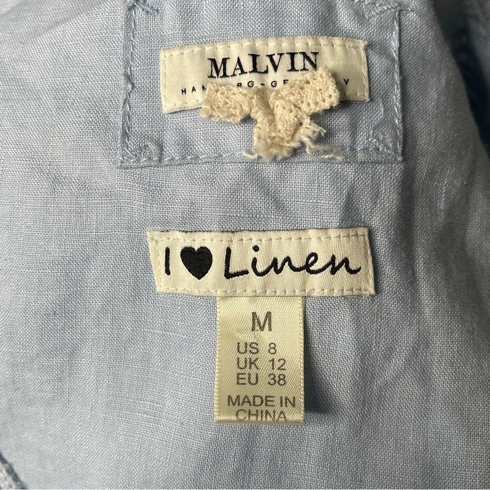 Malvin Hamburg 100% Linen Dress Light Blue Size M Or US8 Lagenlook Minimalist - Picture 4 of 4